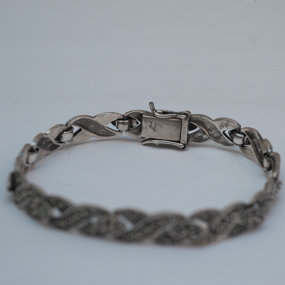 Vintage Sterling Silver and Marcasite Link Bracelet 7.5" - Picture 7 of 7